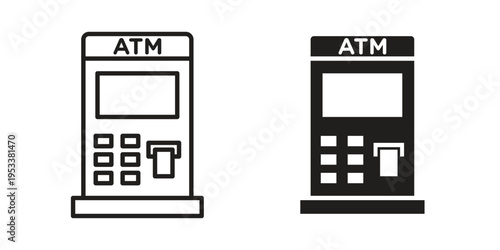 Atm icon symbols, Solid black and editable stroke icons