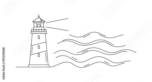 Vector lighthouse icon with wavy lines