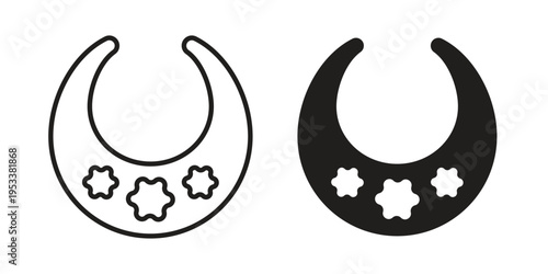 Baby bib icon symbols, Solid black and editable stroke icons