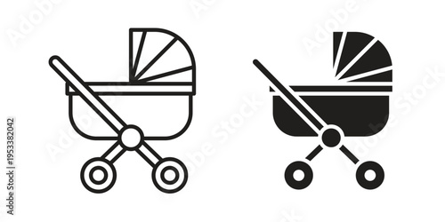 Baby carriage icon symbols, Solid black and editable stroke icons