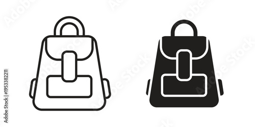 Backpack icon symbols, Solid black and editable stroke icons