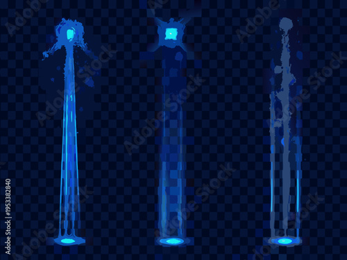 Three glowing blue energy streams on a transparent background