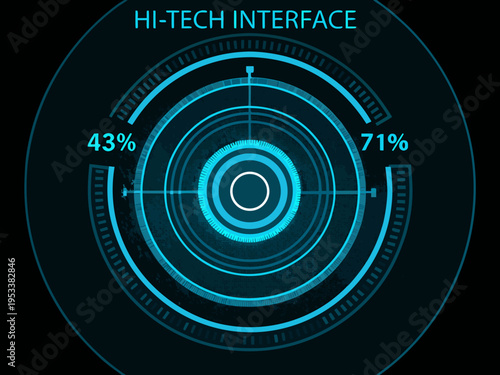 Futuristic hi tech interface with circular gauge and percentage indicators