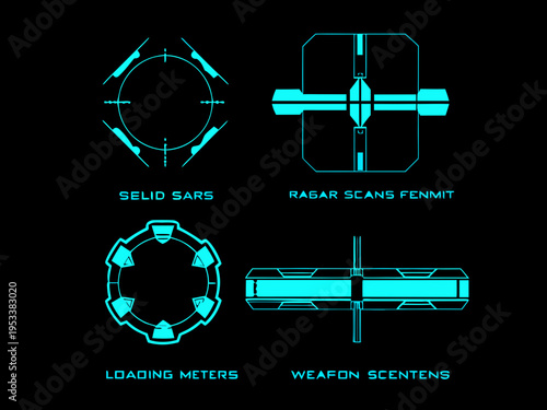 Abstract geometric shapes with text labels on a dark background