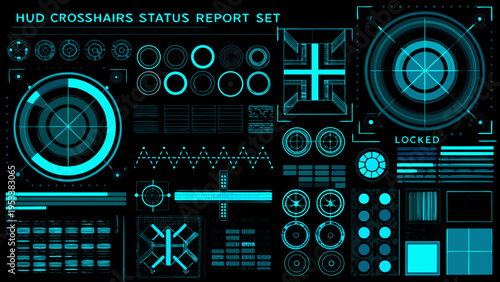 Futuristic heads up display elements arranged in a complex technical layout