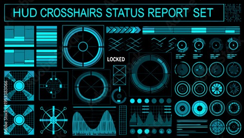 Futuristic hud elements and crosshairs set on a dark background