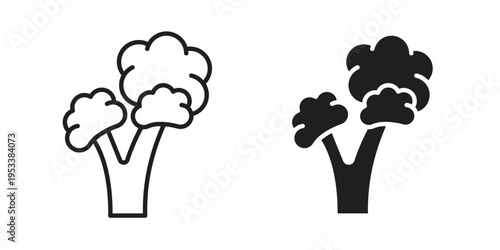 Broccoli icon symbols, Solid black and editable stroke icons