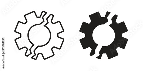 Broken gear icon symbols, Solid black and editable stroke icons