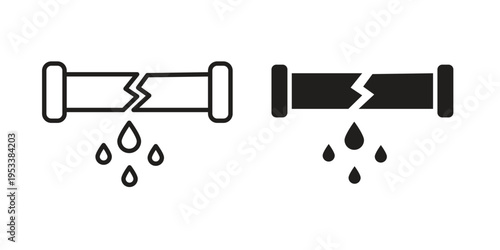 Broken pipe icon symbols, Solid black and editable stroke icons