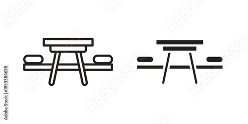 Camping table icon symbols, Solid black and editable stroke icons