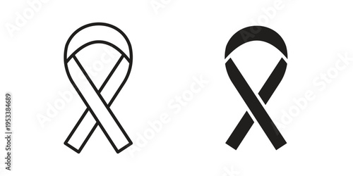 Cancer ribbon icon symbols, Solid black and editable stroke icons