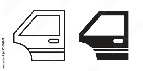 car door icon symbols, Solid black and editable stroke icons