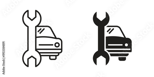 Car repair icon symbols, Solid black and editable stroke icons