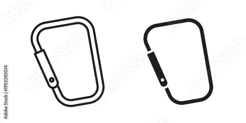 Carabiner icon symbols, Solid black and editable stroke icons