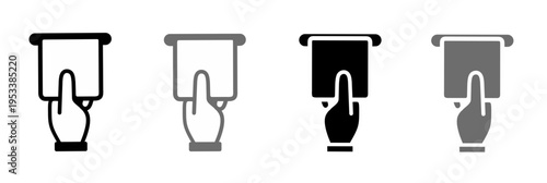 Vector illustration of hand inserting card into slot icon set in various styles like outline and solid for payment or access control