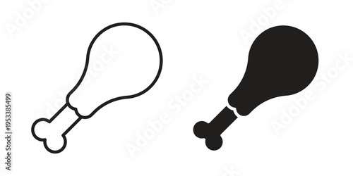 Chicken leg icon symbols, Solid black and editable stroke icons