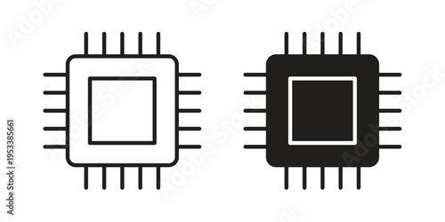 Chip icon symbols, Solid black and editable stroke icons