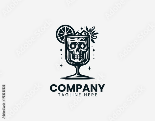 Skull cocktail drink with citrus garnish in clean modern edgy bar vector illustration style