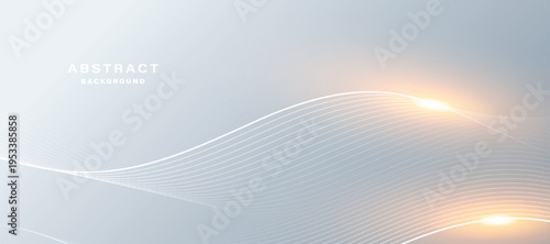 Grey white abstract background with light flowing particles. Digital future technology concept.