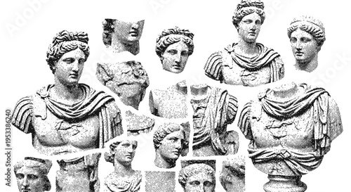 Collection of ancient roman statue heads.