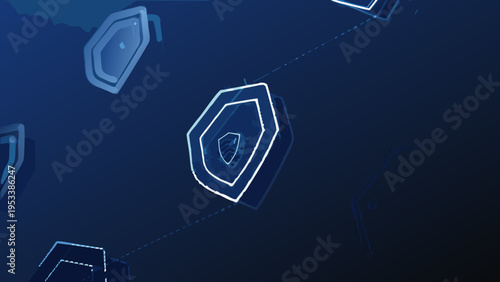 Abstract digital security shield illustration with connecting lines and depth