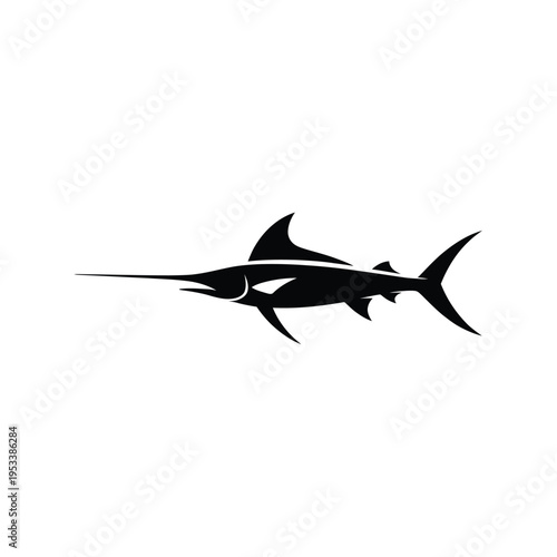 A striking silhouette of a swordfish gracefully swimming in the ocean