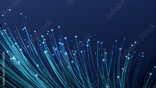 Abstract network of glowing blue lines and light particles