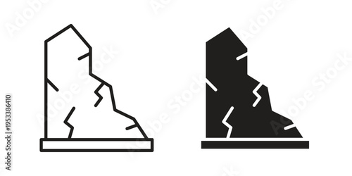 Cliff icon symbols, Solid black and editable stroke icons