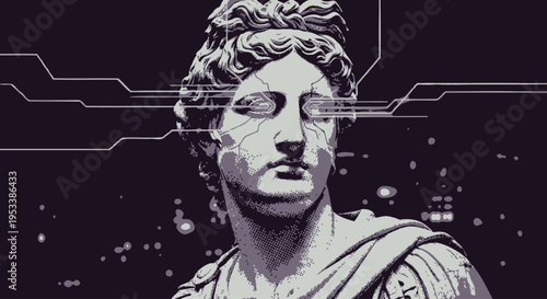 Ancient Greek Marble Male Bust Sculpture.