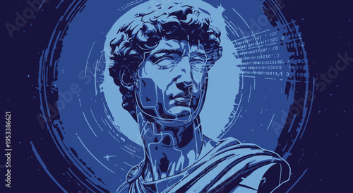 Ancient Roman Male Statue Bust Portrait.