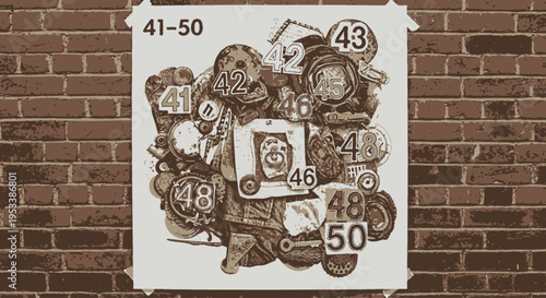 Lottery ticket numbers on poster board.