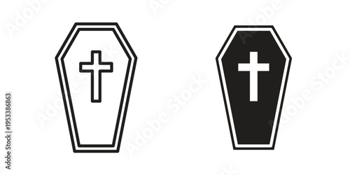 Coffin icon symbols, Solid black and editable stroke icons