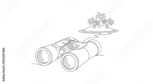 Vector illustration of binoculars looking at tropical island