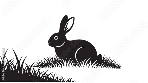 Black silhouette rabbit icon in grass vector