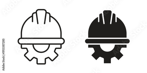 Construction worker icon symbols, Solid black and editable stroke icons