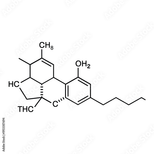 Structural formula of tetrahydrocannabinol a primary psychoactive component of cannabis