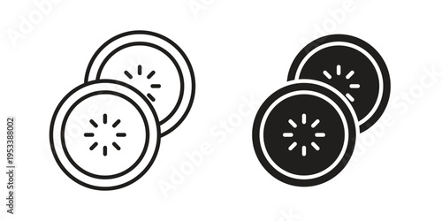 Cucumber slice icon symbols, Solid black and editable stroke icons