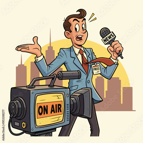 Reporter speaking in front of a camera illustration