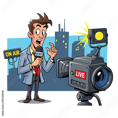 Reporter speaking in front of a camera illustration