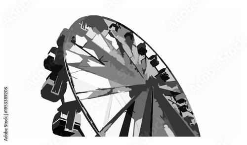 Black Ferris wheel silhouette vector with detailed amusement ride isolated on white background