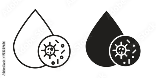 Dirty water drop icon symbols, Solid black and editable stroke icons