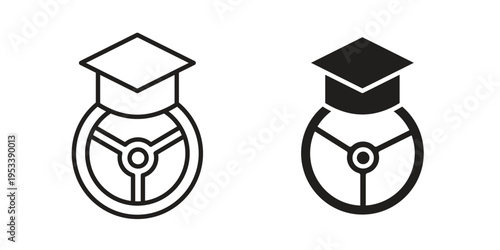 Driving school icon symbols, Solid black and editable stroke icons