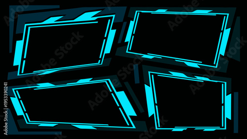 Four glowing cyan frames arranged on a black background