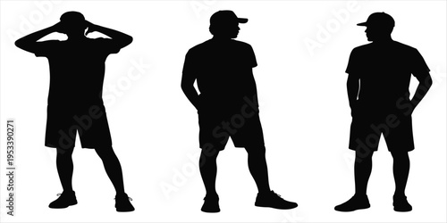 Three Men Silhouettes In Casual Wear White Background t-shirt