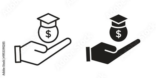 Education cost icon symbols, Solid black and editable stroke icons