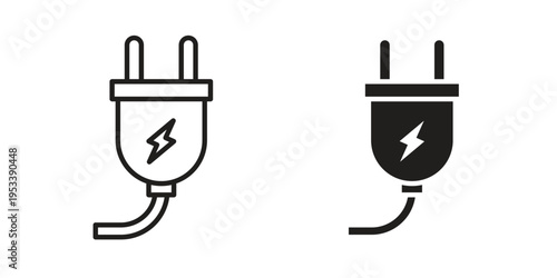 Electrical plug icon symbols, Solid black and editable stroke icons