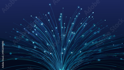 Abstract display of glowing blue light streaks resembling fireworks or data streams