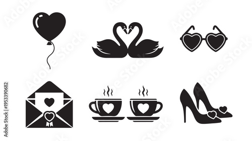 Set of 6 heart icons vector