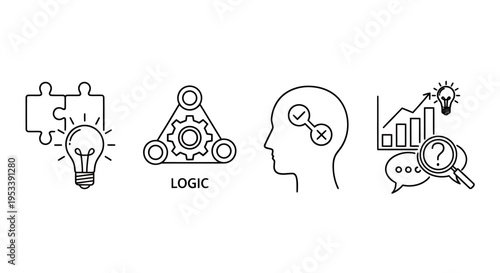 Infographic showing thinking, logic, and analytical processes in the human mind.