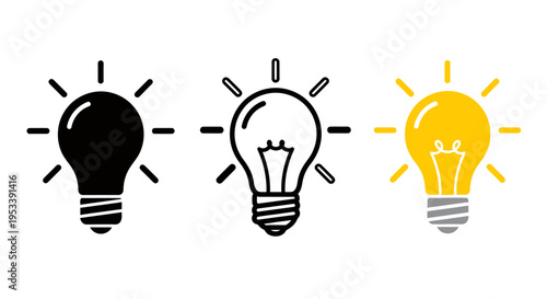 Three Light Bulbs Illustration Symbolizing Ideas, Creativity, and Innovation in a Minimal Graphic.